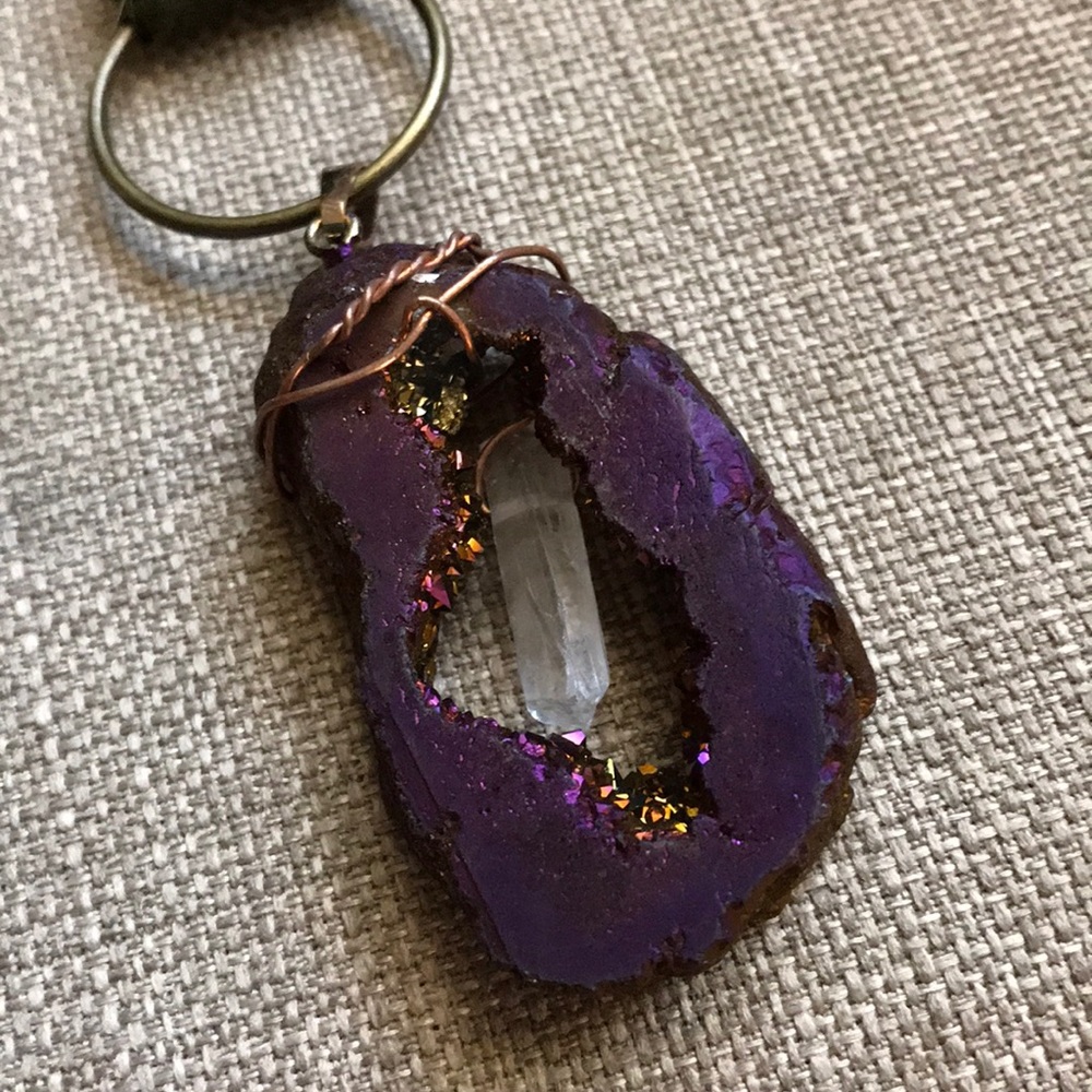 Purple geode necklace with quartz in the center